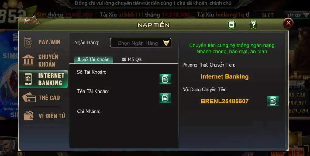 Hướng dẫn nạp tiền 